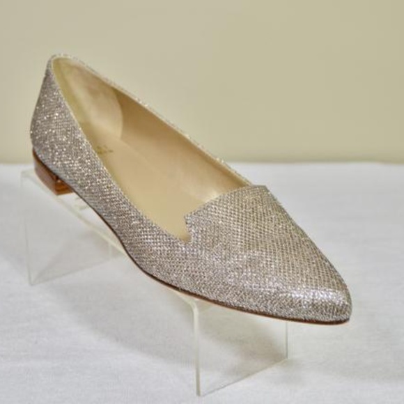 🏷️ NWT Platinum Gold Sparkly Pointed Toe Flats - Picture 5 of 11
